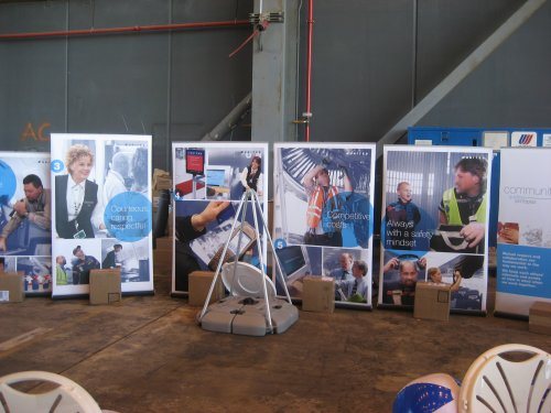 Large posters feature United’s guiding principles of operation.