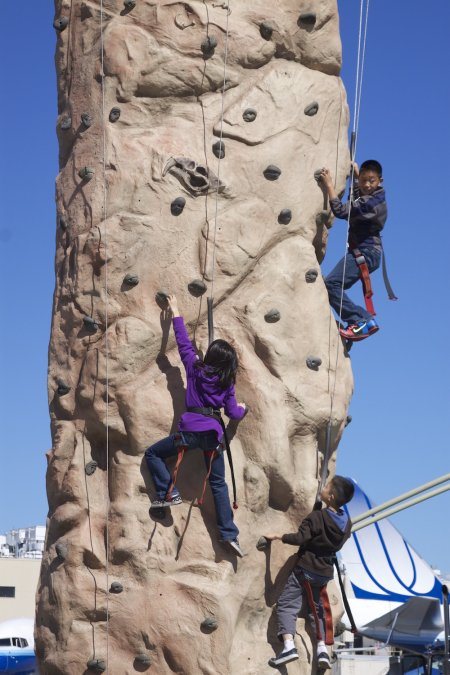 This pretend mountain was set up for children to test their rock climbing skills.
