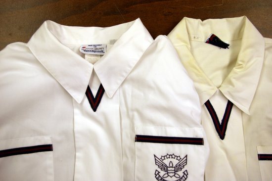 Phyllis Jack achieved dramatic results using a whitening process to brighten faded uniform blouses from the 1990s.