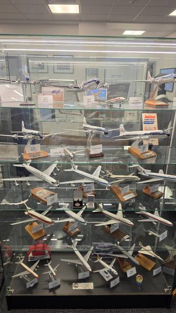 A full case of airliner models through the decades